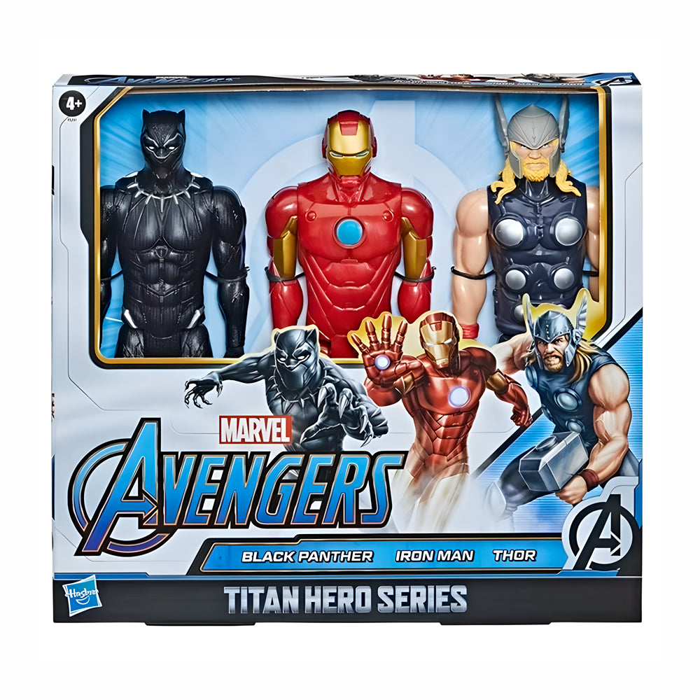 Marvel Avengers Titan Hero Series – Set de Figuras Black Panther, Iron Man y Thor