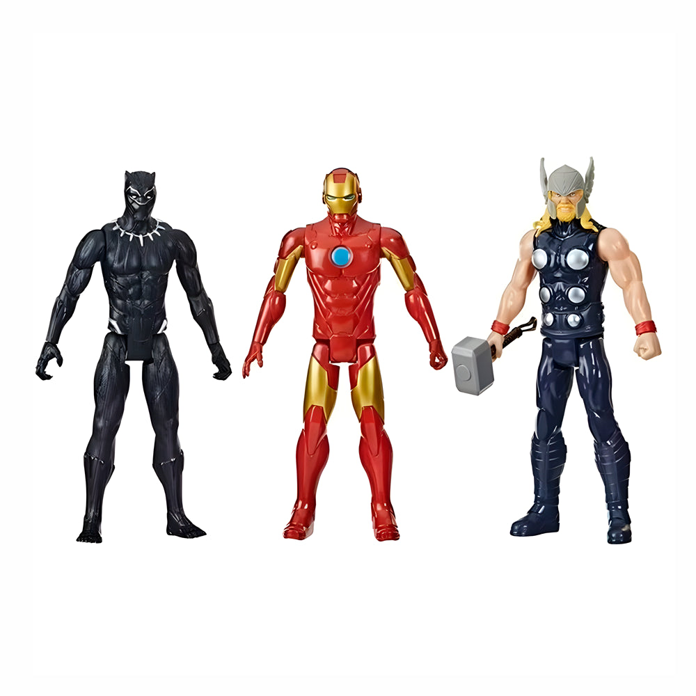 Marvel Avengers Titan Hero Series – Set de Figuras Black Panther, Iron Man y Thor