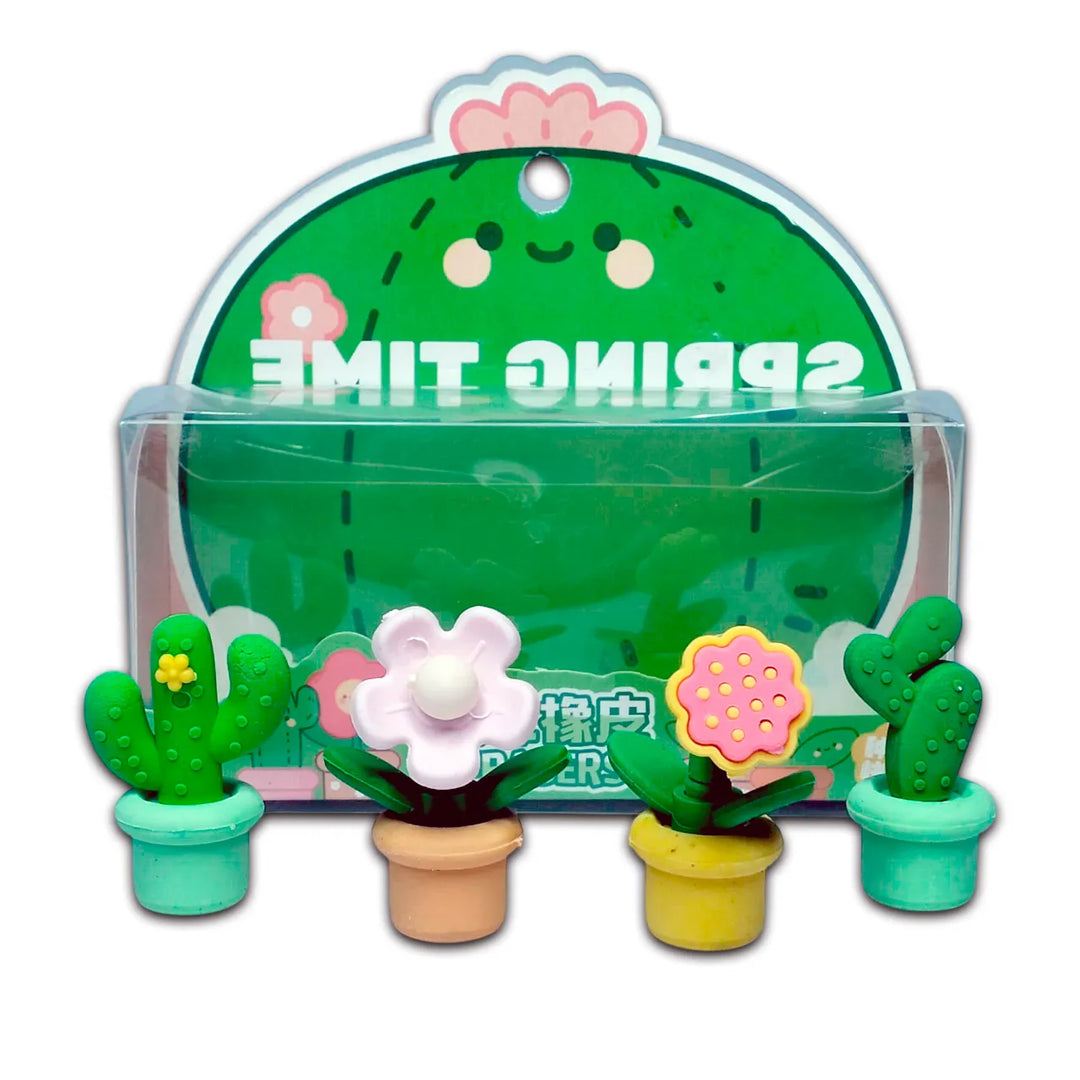 Goma Cactus Flor (Set de 4 Piezas) – Borradores Kawaii de Estilo Natural