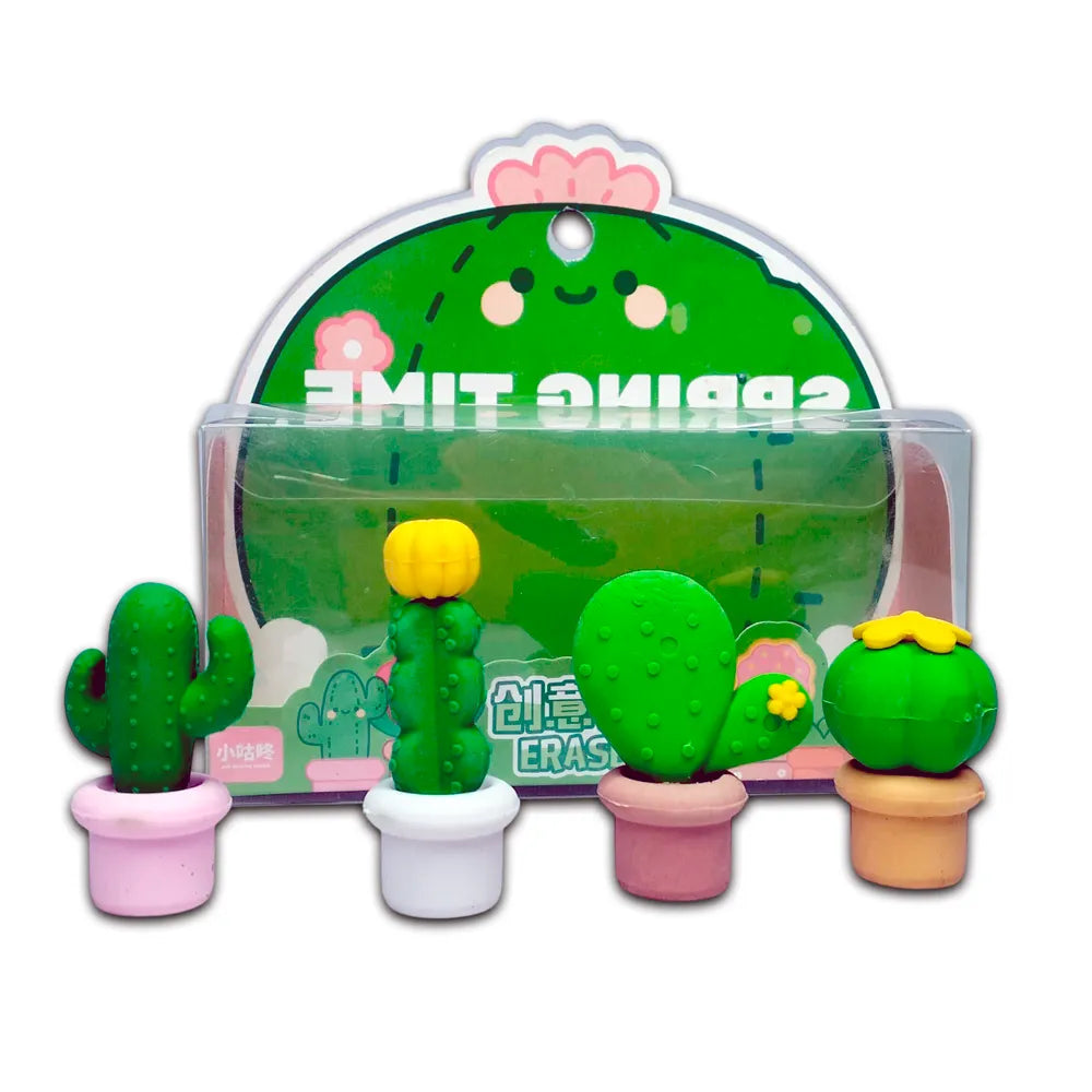 Goma Cactus Flor (Set de 4 Piezas) – Borradores Kawaii de Estilo Natural