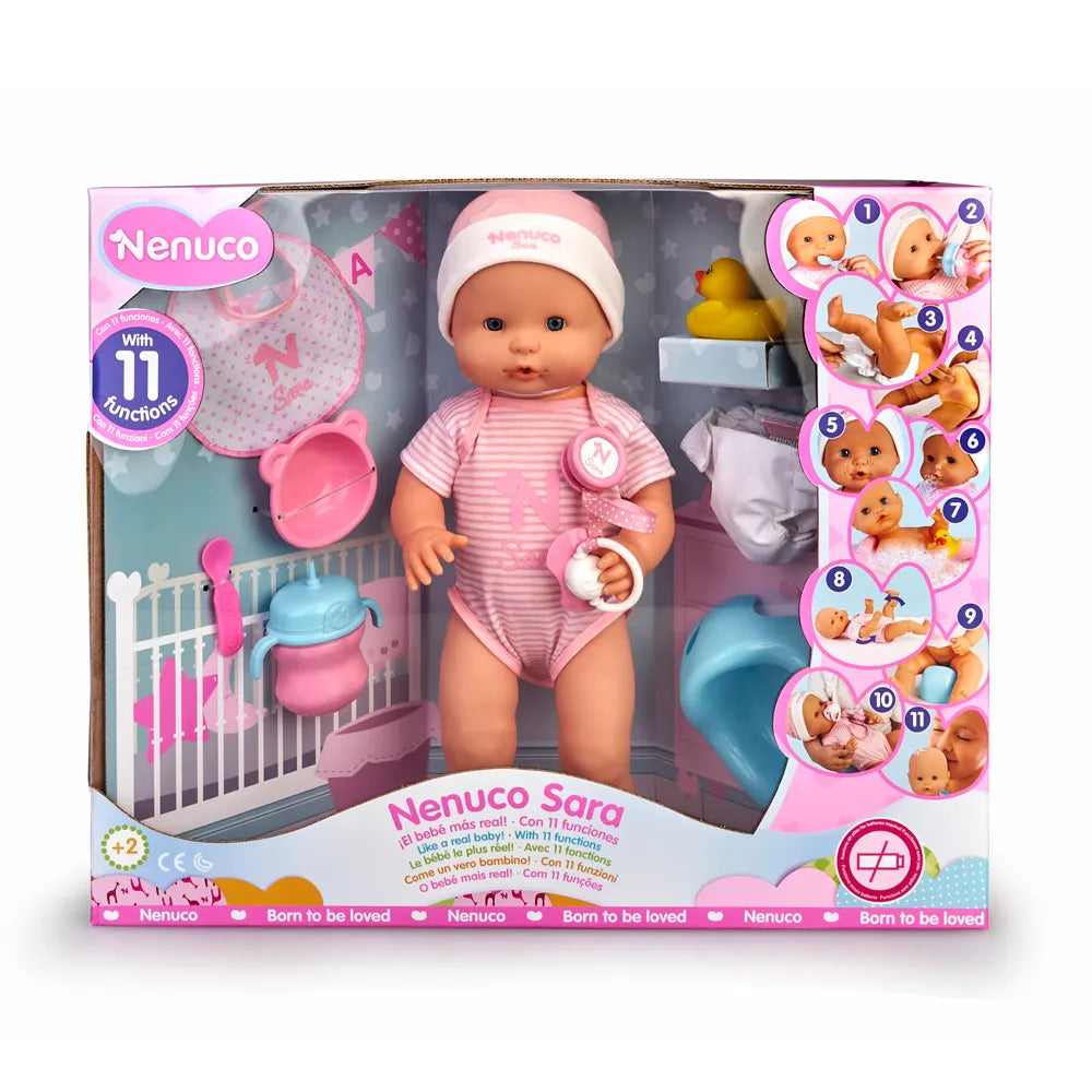 Nenuco Sara – Muñeca Bebé con 11 Accesorios y Ropa de Regalo | Famosa
